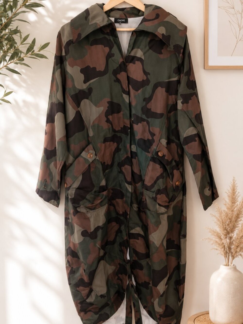 Shay's Boutique Camo Trench Coat Jacket Belt Detail Size Medium